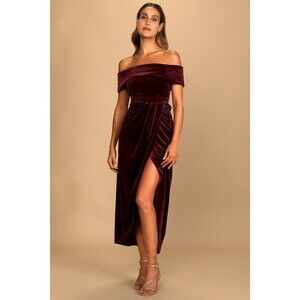 Lulus I'm Enchanted Burgundy Velvet Off-the-shoulder Maxi Dress Red - Size XL